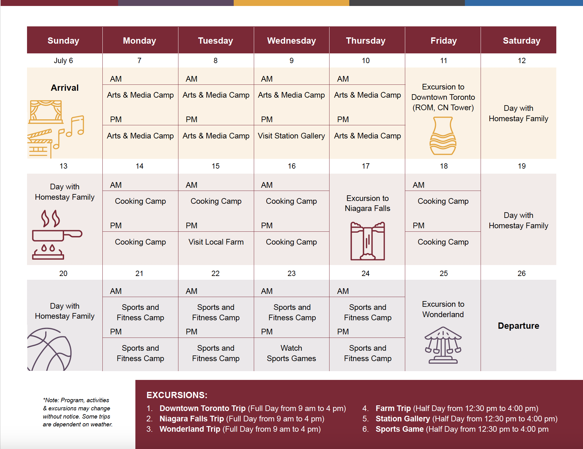 Summer Camp Schedule